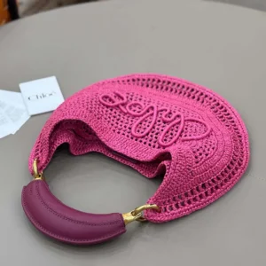 Chloe Women Summer Banana Hobo Bag In Raffia-Rose