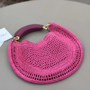 Chloe Women Summer Banana Hobo Bag In Raffia-Rose