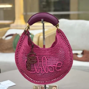 Chloe Women Summer Banana Hobo Bag In Raffia-Rose