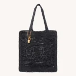 Chloe Women Summer Banana Tote Bag In Raffia-Black