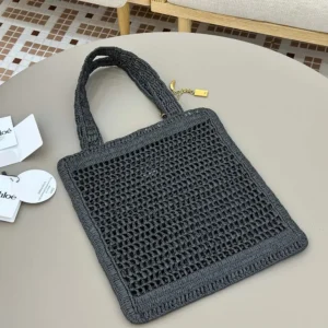 Chloe Women Summer Banana Tote Bag In Raffia-Black