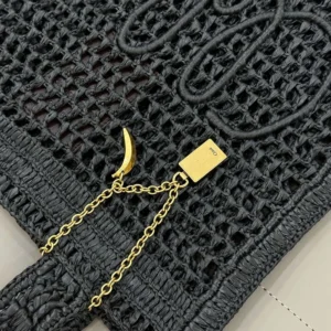 Chloe Women Summer Banana Tote Bag In Raffia-Black