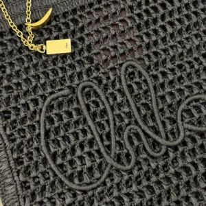 Chloe Women Summer Banana Tote Bag In Raffia-Black