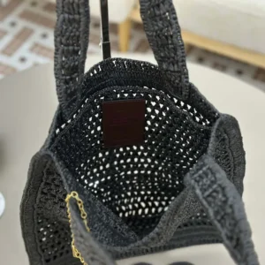 Chloe Women Summer Banana Tote Bag In Raffia-Black