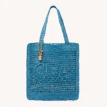 Chloe Women Summer Banana Tote Bag In Raffia-Blue