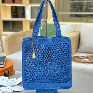 Chloe Women Summer Banana Tote Bag In Raffia-Blue