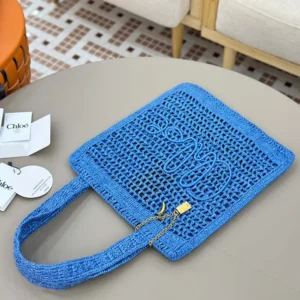 Chloe Women Summer Banana Tote Bag In Raffia-Blue