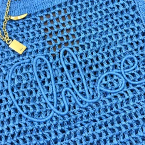 Chloe Women Summer Banana Tote Bag In Raffia-Blue