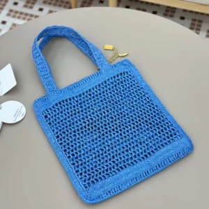 Chloe Women Summer Banana Tote Bag In Raffia-Blue