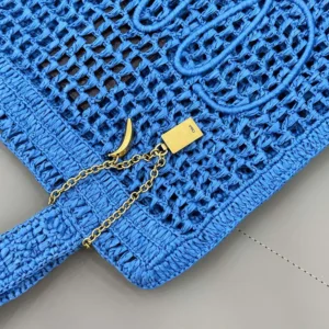 Chloe Women Summer Banana Tote Bag In Raffia-Blue
