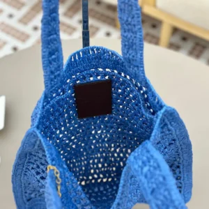 Chloe Women Summer Banana Tote Bag In Raffia-Blue