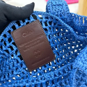 Chloe Women Summer Banana Tote Bag In Raffia-Blue