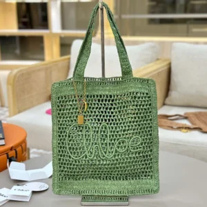 Chloe Women Summer Banana Tote Bag In Raffia-Green