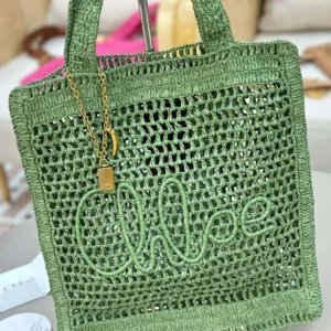 Chloe Women Summer Banana Tote Bag In Raffia-Green