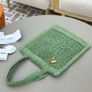 Chloe Women Summer Banana Tote Bag In Raffia-Green
