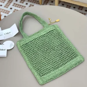 Chloe Women Summer Banana Tote Bag In Raffia-Green
