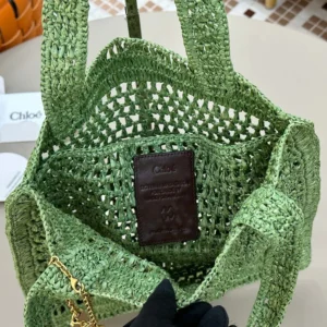Chloe Women Summer Banana Tote Bag In Raffia-Green