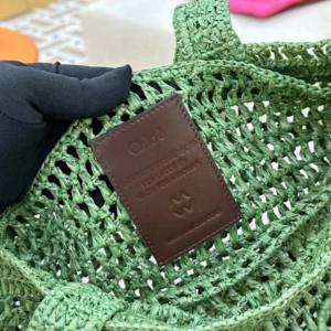 Chloe Women Summer Banana Tote Bag In Raffia-Green