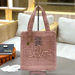 Chloe Women Summer Banana Tote Bag In Raffia-Pink