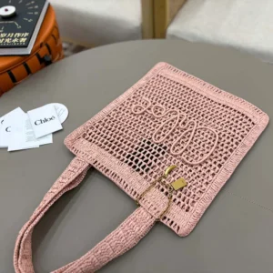 Chloe Women Summer Banana Tote Bag In Raffia-Pink