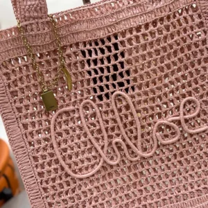 Chloe Women Summer Banana Tote Bag In Raffia-Pink