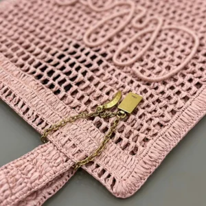 Chloe Women Summer Banana Tote Bag In Raffia-Pink