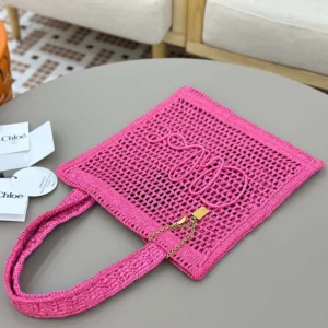 Chloe Women Summer Banana Tote Bag In Raffia-Rose