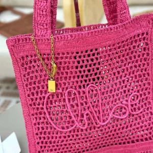 Chloe Women Summer Banana Tote Bag In Raffia-Rose
