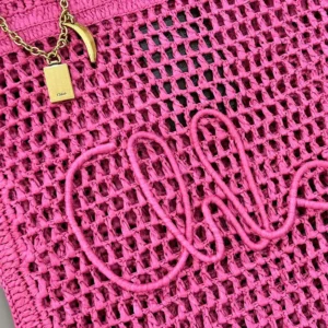 Chloe Women Summer Banana Tote Bag In Raffia-Rose