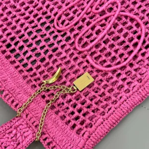 Chloe Women Summer Banana Tote Bag In Raffia-Rose