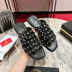 Christian Louboutin Women Charja Mules Waxed Calf Leather-Black