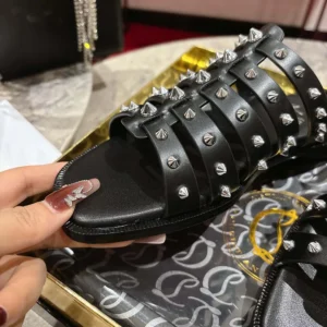 Christian Louboutin Women Charja Mules Waxed Calf Leather-Black