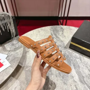 Christian Louboutin Women Charja Mules Waxed Calf Leather-Brown