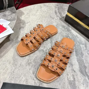 Christian Louboutin Women Charja Mules Waxed Calf Leather-Brown