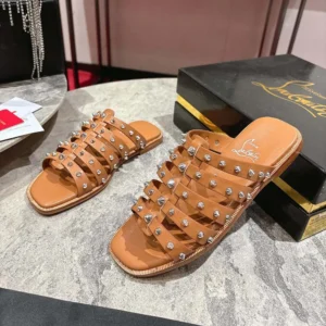 Christian Louboutin Women Charja Mules Waxed Calf Leather-Brown