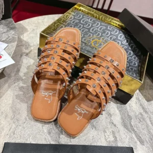 Christian Louboutin Women Charja Mules Waxed Calf Leather-Brown