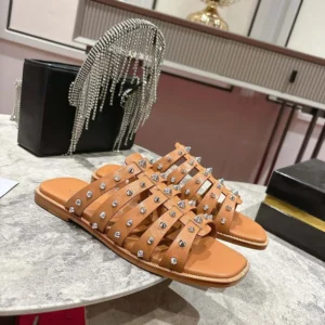 Christian Louboutin Women Charja Mules Waxed Calf Leather-Brown
