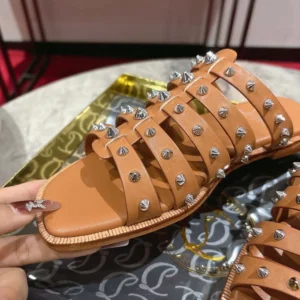 Christian Louboutin Women Charja Mules Waxed Calf Leather-Brown