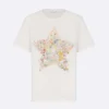 Dior Men T-Shirt White Cotton and Linen Jersey with Multicolor Dior Star Motif