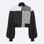 Dior Women Cropped Bomber Jacket with Bishop Sleeves Black and White Jacquard