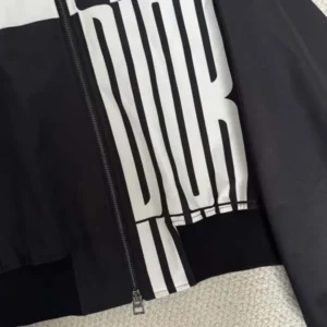 Dior Women Cropped Bomber Jacket with Bishop Sleeves Black and White Jacquard