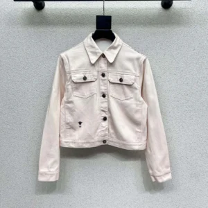 Dior Women Jacket Cotton Denim with Pink Dior Astral Flowers Motif