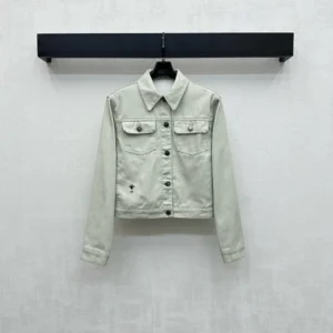Dior Women Jacket Cotton Denim with Sage Green Dior Astral Flowers Motif