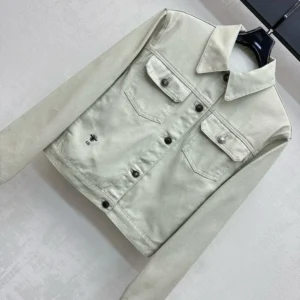 Dior Women Jacket Cotton Denim with Sage Green Dior Astral Flowers Motif