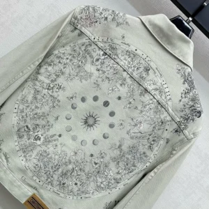Dior Women Jacket Cotton Denim with Sage Green Dior Astral Flowers Motif