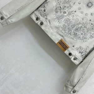 Dior Women Jacket Cotton Denim with Sage Green Dior Astral Flowers Motif