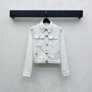 Dior Women Jacket White Cotton Denim with Multicolor Dior Astral Flowers Motif