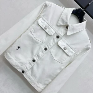 Dior Women Jacket White Cotton Denim with Multicolor Dior Astral Flowers Motif