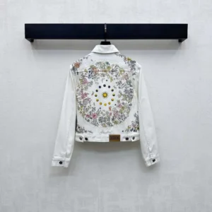 Dior Women Jacket White Cotton Denim with Multicolor Dior Astral Flowers Motif