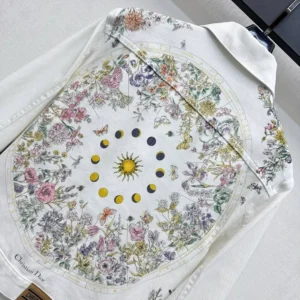 Dior Women Jacket White Cotton Denim with Multicolor Dior Astral Flowers Motif